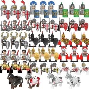 10Pcs Set Historical Medieval Sparta Heroes Crusader Roman Soldiers Building Blocks Action Figures Bricks Toys For age 14+