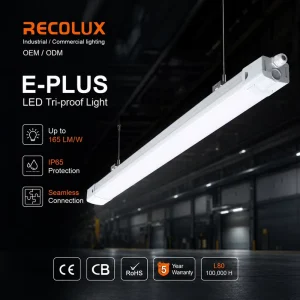 165lm/W LED Damp Proof IP65 Luminaire with 3000K-6000K Color Temp CRI 80/90 Dimmable for Warehouse Wet Location Lighting