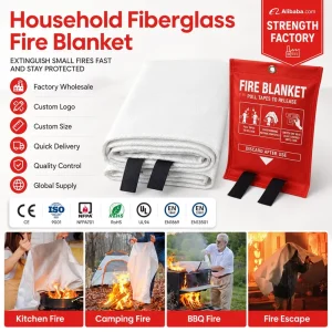 1M*1M Fire Blanket for Home Kitchen Emergency Survival Safety EN1869 Compliance 100% Fiberglass Verified Supplier