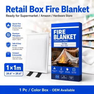 1m * 1m CE Certified Fiberglass Fire Blanket Single Color Box Pack for Home Kitchen BBQ RV