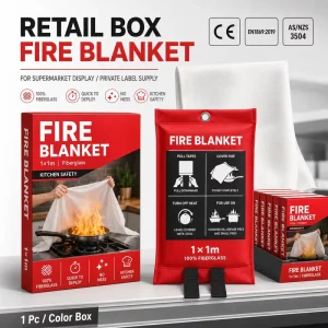 1m * 1m CE Certified Fire Blanket Fiberglass Single Retail Color Box for Household Emergency Kits