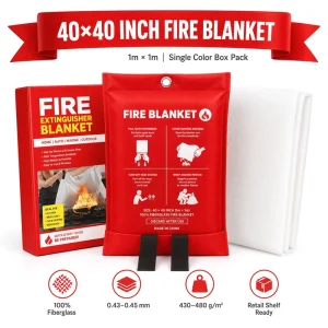 1m * 1m Emergency Fiberglass Fire Blanket Color Bo* Packing Pull Tabs No Mess Home Kitchen Safety Blanket