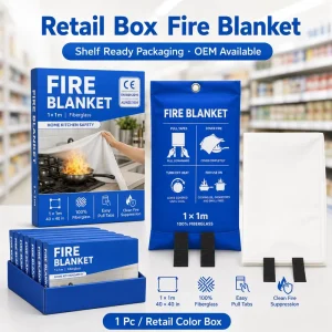 1m * 1m Fiberglass Fire Blanket CE Certified Retail Box with Pull Tabs No Mess Kitchen Fire Safety