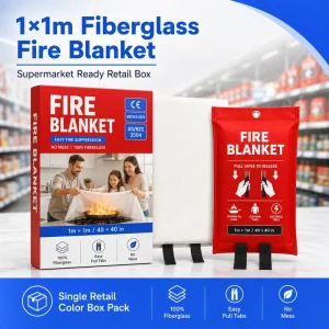1m * 1m Fiberglass Fire Blanket CE Certified Retail Color Box Single Pack Kitchen Safety Fire Blankets