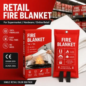 1m * 1m Fiberglass Fire Blanket CE Certified Single Retail Color Box Carton Packing