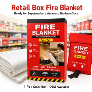 1m * 1m Fiberglass Fire Blanket Color Box Carton Packing CE Certified