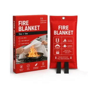 1m * 1m Fiberglass Fire Blanket OEM ODM Color Bo* Red Pouch White Blanket for Kitchen Fire Emergency Use
