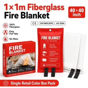 1m * 1m Fiberglass Fire Blanket with Color Bo* 40*40 Inch Home Kitchen Emergency Safety Blanket