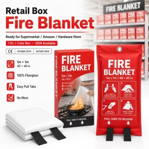 1m * 1m Fiberglass Fire Blankets Retail Box Pack CE Certified for Hardware Stores and Safety Kits