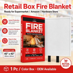 1m * 1m Fire Blanket CE Certified Fiberglass Supermarket Color Box Pack with Easy Pull Tabs