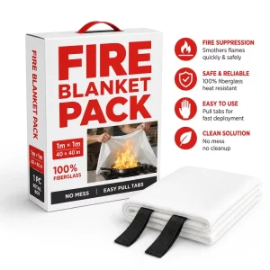 1m * 1m Fire Blanket EN1869 Fiberglass Emergency Blanket with Retail Box for Home Kitchen Grease Fire Safety
