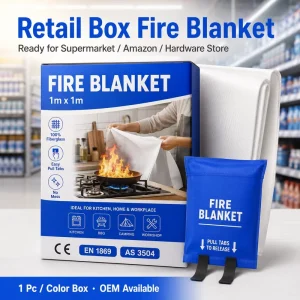 1m * 1m Fire Blanket with PVC Soft Bag and Color Box CE Certified Fiberglass