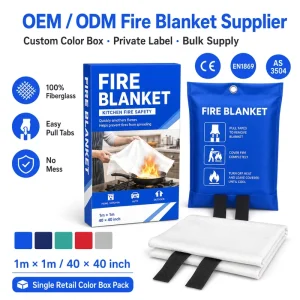 1m * 1m Fire Blanket with Retail Box Fiberglass Pull Tabs No Mess Emergency Blanket for Home Safety Kits