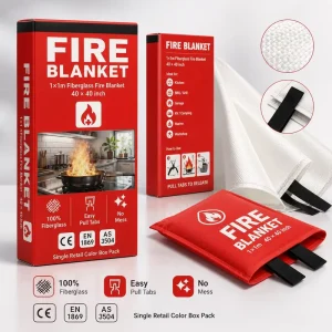 1m * 1m Fire Blankets Fiberglass CE Certified Color Box with Carton Packing for Export