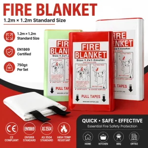 1m X 1m Fiberglass Fire Blanket PVC Hard Box CE EN1869 Certified Kitchen Fire Safety Emergency Use