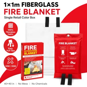 1m x 1m 40×40 Inch Fiberglass Fire Blanket Single Retail Color Box Kitchen Emergency Fire Suppression Blanket