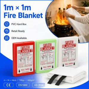 1x1m Kitchen Fire Blanket Fiberglass CE AS 3504 Approved PVC Hard Case Quick Release Safety System