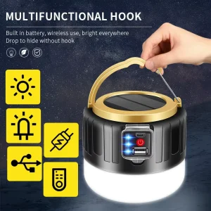 2*18650 Battery IP65 1000 Watts USB Rechargeable Bulb Lantern Led Solar Camping Light
