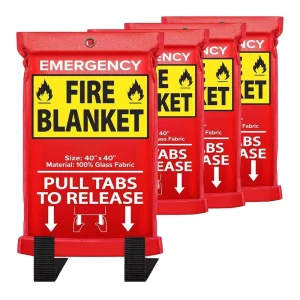 2 Pack 40 X 40 Inches Red Emergency Flexible Fiberglass Fire Blanket BAOAN FB01 BA for Home Portable Use 2 Hooks and Gloves