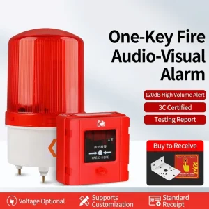 24V 220V One Key Fire Alarm Device Warning Light with Button ABS Reset Key Emergency Fire Industrial Factory Warehouse School
