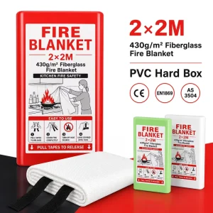 2m * 2m Large Fire Blanket PVC Box 430gsm Fiberglass Cloth Quick Pull Tabs Design