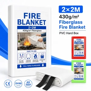 2m * 2m PVC Hard Box Fire Blanket Quick Release Pull Tabs for Factory Safety Equipment