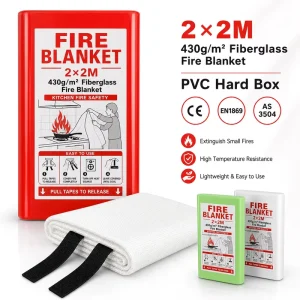 2x2m PVC Hard Box Fire Blanket 0.43mm Fiberglass Fabric for Factory Workshop Protection