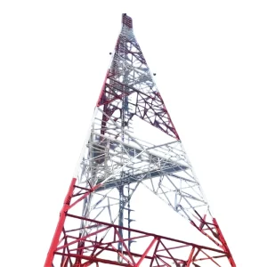 3 Legged Angular Steel Triangular Wireless Communication Tower with Lightning Rod and Multiple Operating Platforms for Safety