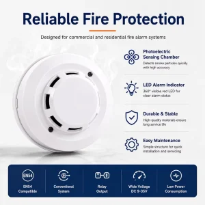 4 Wire Photoelectric Smoke Detector ABS Material Commercial Kitchen Fire Alarm Sensor for Fire Alarm System
