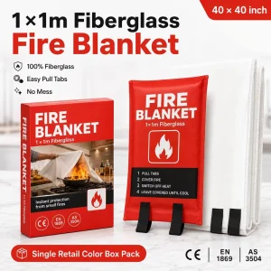 40*40 Inch CE Certified Fire Blankets Fiberglass Retail Packaging for Home Kitchen RV Camping