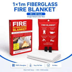 40*40 Inch Emergency Fire Suppression Blanket Fiberglass Retail Color Box Pack for Kitchen and Outdoor Safety