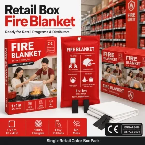 40*40 Inch Fiberglass Fire Blanket CE Certified Retail Box PVC Soft Bag for Kitchen Oil Fire Control