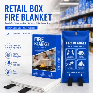 40*40 Inch Fiberglass Fire Blanket CE Certified Single Retail Color Box for Kitchen Grease Fire Safety