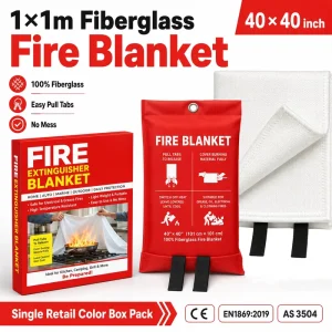 40*40 Inch Fiberglass Fire Blanket Retail Bo* Pack No Mess Kitchen Grease Fire Suppression Blanket