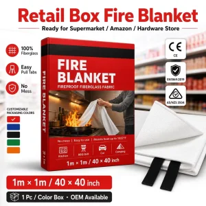 40*40 Inch Fiberglass Fire Blankets CE Certified Custom Color Box PVC Soft Bag Carton Packing