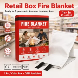 40*40 Inch Fiberglass Fire Blankets CE Certified German EPR Packaging Retail Box