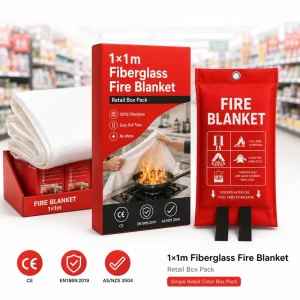 40*40 Inch Fiberglass Fire Blankets Retail Box CE Certified for Supermarket Safety Product Line