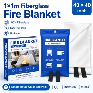 40*40 Inch Fiberglass Fireproof Blanket Single Box Pack Pull Tabs Fire Suppression Blanket for Retail Channels