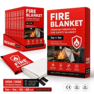 40*40 Inch Fire Blanket CE Certified Fiberglass PVC Soft Bag Single Color Box for Grease Fire Safety