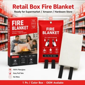 40*40 Inch Fire Blanket CE Certified Fiberglass Single Color Box Pack for Kitchen Home Garage