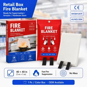 40*40 Inch Fire Blanket Fiberglass CE Certified Carton Packing Retail Box for Hardware Store Buyers