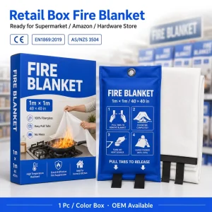 40*40 Inch Fire Blankets Fiberglass CE Certified PVC Soft Bag Color Box for EU Market