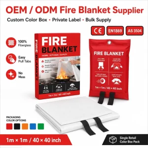 40*40 Inch Kitchen Fire Blanket with Pull Tabs Retail Color Bo* Fiberglass Fire Suppression Blanket
