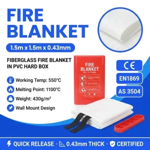 430gsm Fiberglass Fire Blanket 1.5m * 1.5m PVC Box Heat Resistant Fire Protection