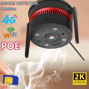 4MP Smoke Detector POE Camera Wide-Angle View Smart Smoke Detection Real-Time Alert Garage Hotel Motion Detection App Control
