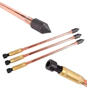5 8″ 3 4″ Copper Clad Steel Ground Rod Set with Driving Head & Coupling Copper Bonded Earthing Electrode for Power Earthing