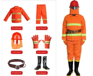5 Piece Firefighter Suit Set Fireproof Nomex Aramid Materials Jacket Pants Helmet Gloves Boots