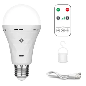 7W LED Rechargeable Bulb USB C Charging Touch Dimming With Remote Timing Function Battery Backup Power Outage Emergency Bulb