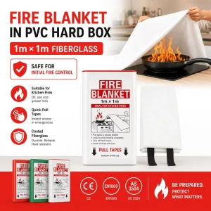 AS 3504 CE Approved Fire Blanket 1*1m Fiberglass PVC Hard Case Kitchen Safety Equipment Use