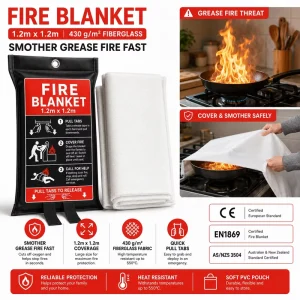 AS/NZS 3504 Fire Blanket 1.2*1.2m Fiberglass 430gsm PVC Soft Pouch